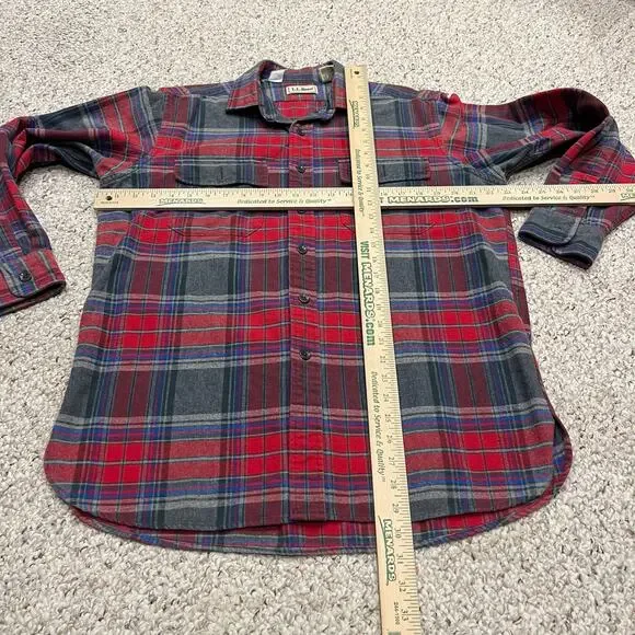 Vintage LL Bean Chamois Cloth Flannel Shirt Men's Sz M Paid Red Blue Outdoor - Picture 4 of 4
